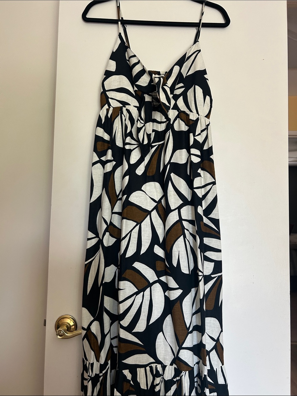 Spaghetti Strap Maxi Dress in Black, White & Brown - Casual Floral Print